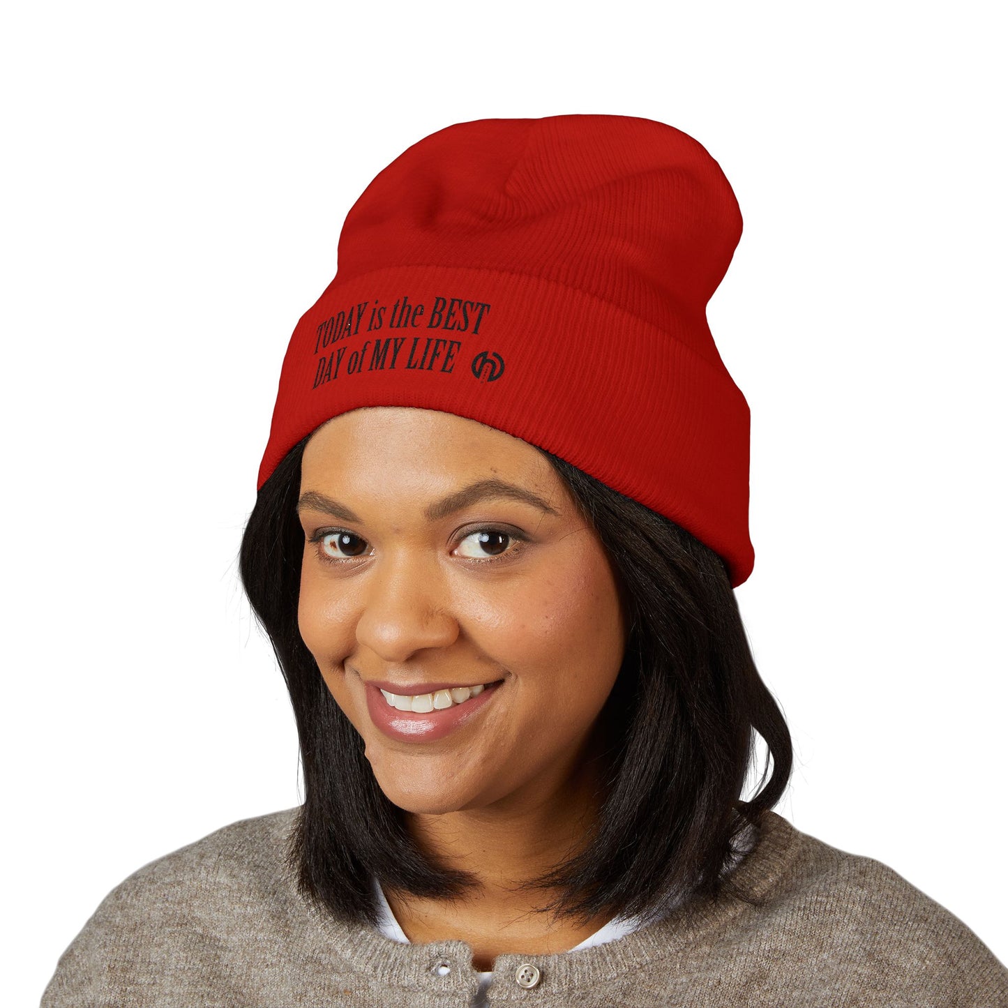 'Today Is The Best Day Of My Life' Cuffed Beanie (BLACK EMBROIDERY)