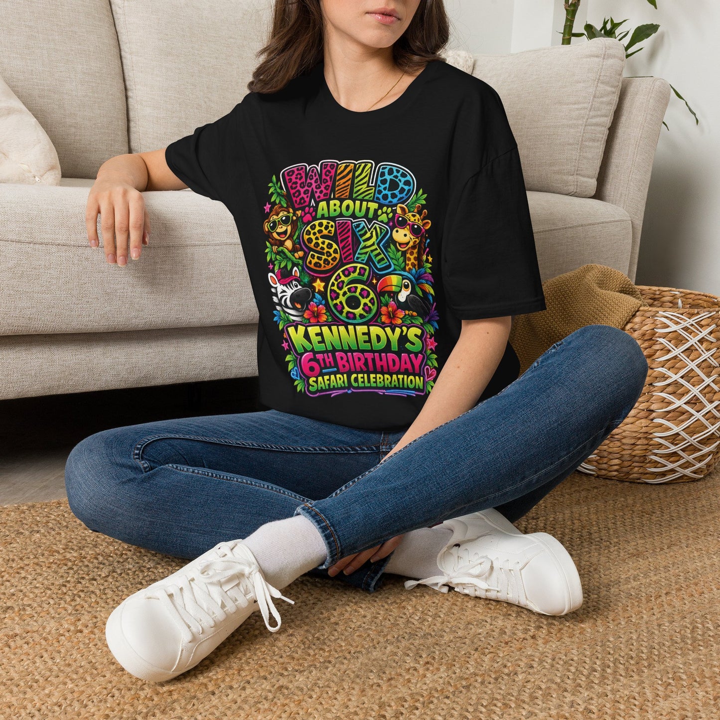 Wild About Six Customizable Kids' T-Shirt — "Kennedy's 6th Birthday" Safari Design