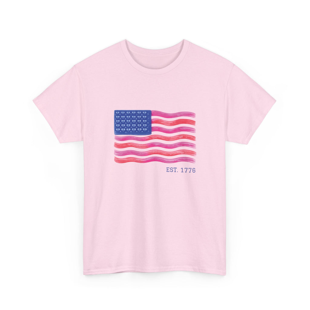 USA Retro Wavy Hearts & Stripes Tee (EST. 1776)
