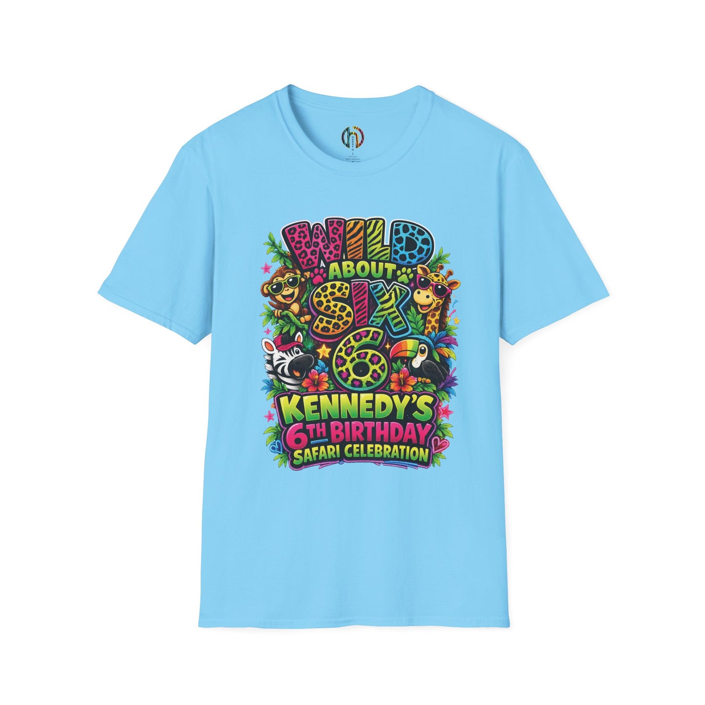Wild About Six Customizable Kids' T-Shirt — "Kennedy's 6th Birthday" Safari Design