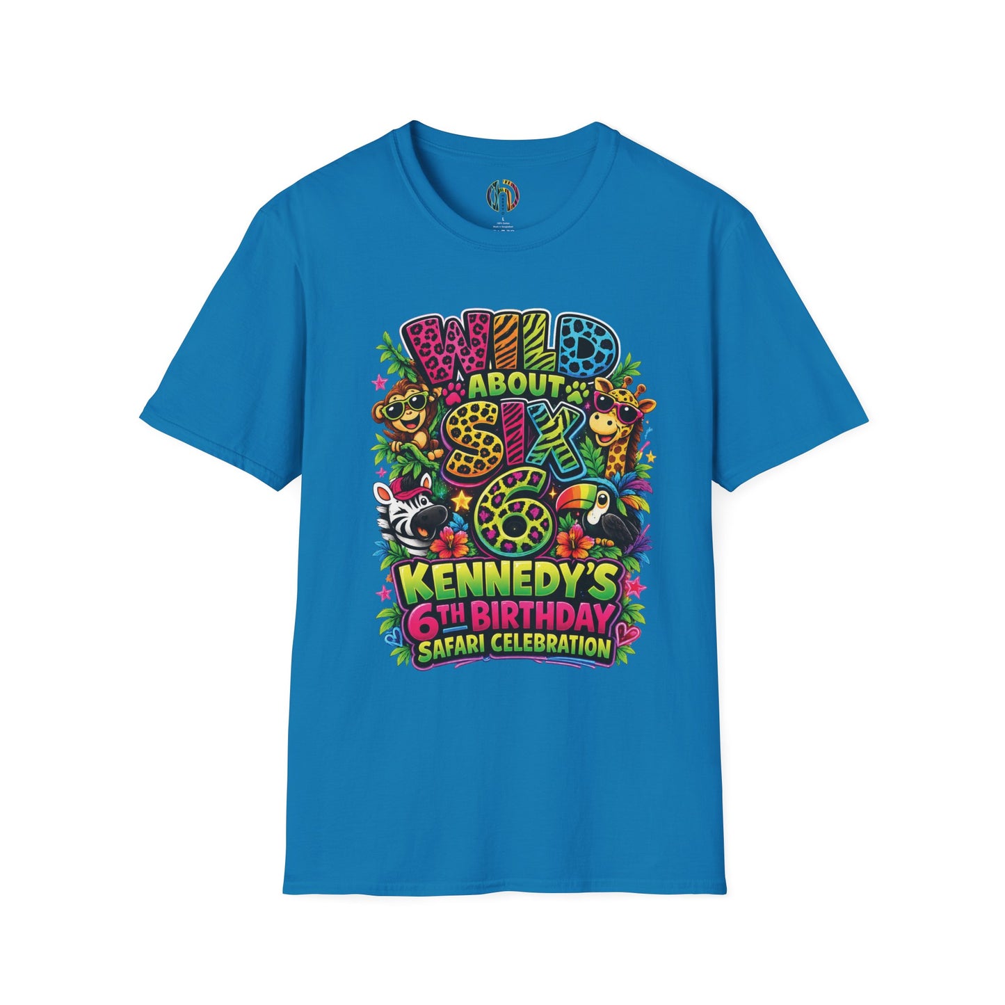 Wild About Six Customizable Kids' T-Shirt — "Kennedy's 6th Birthday" Safari Design