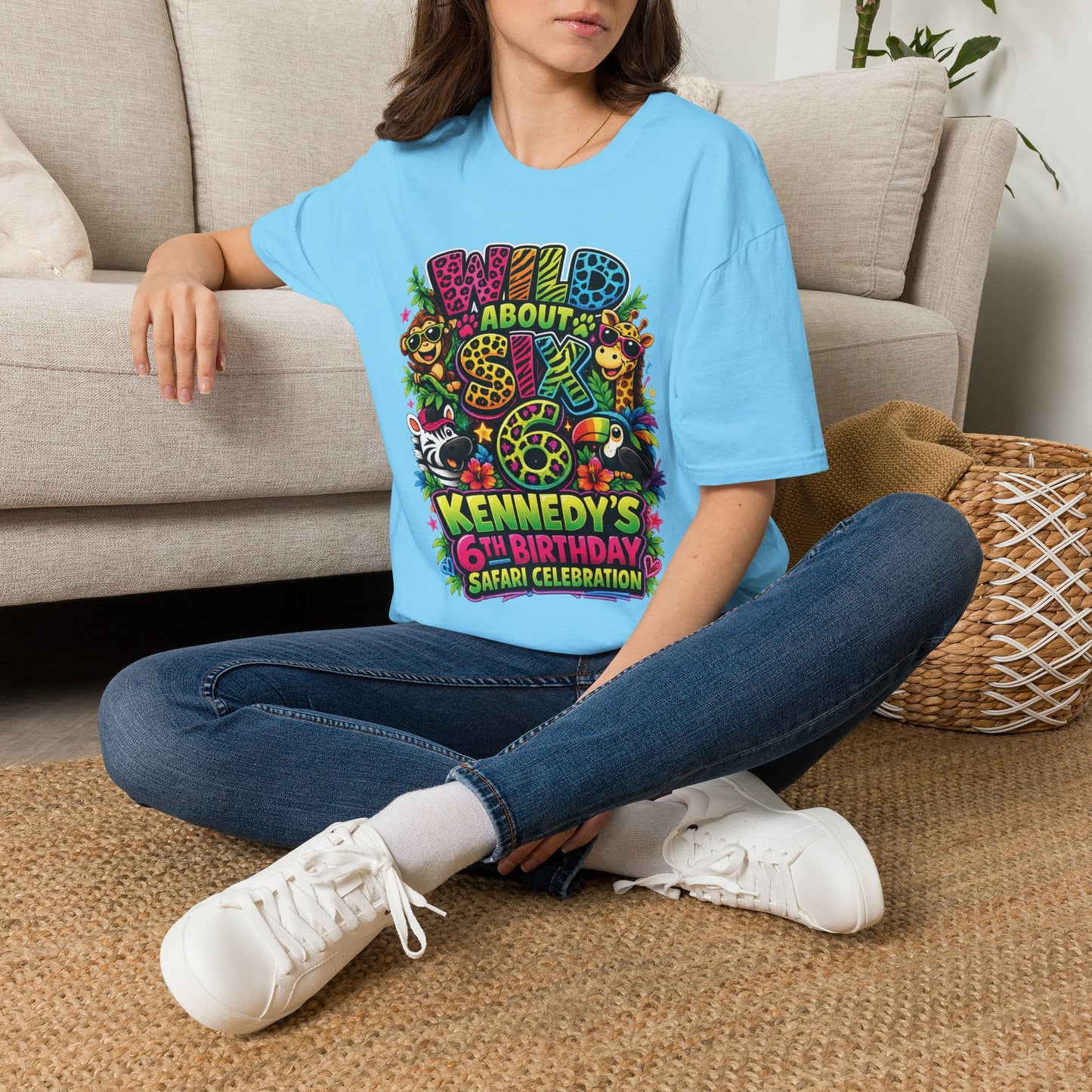 Wild About Six Customizable Kids' T-Shirt — "Kennedy's 6th Birthday" Safari Design