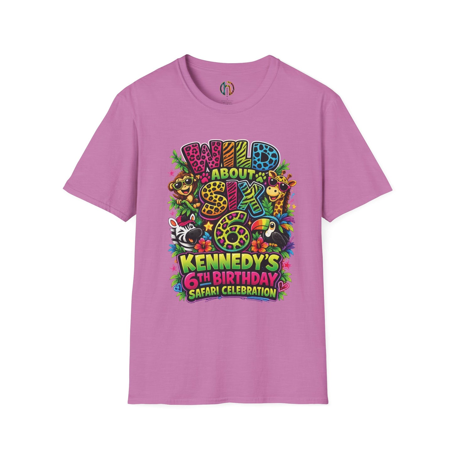 Wild About Six Customizable Kids' T-Shirt — "Kennedy's 6th Birthday" Safari Design