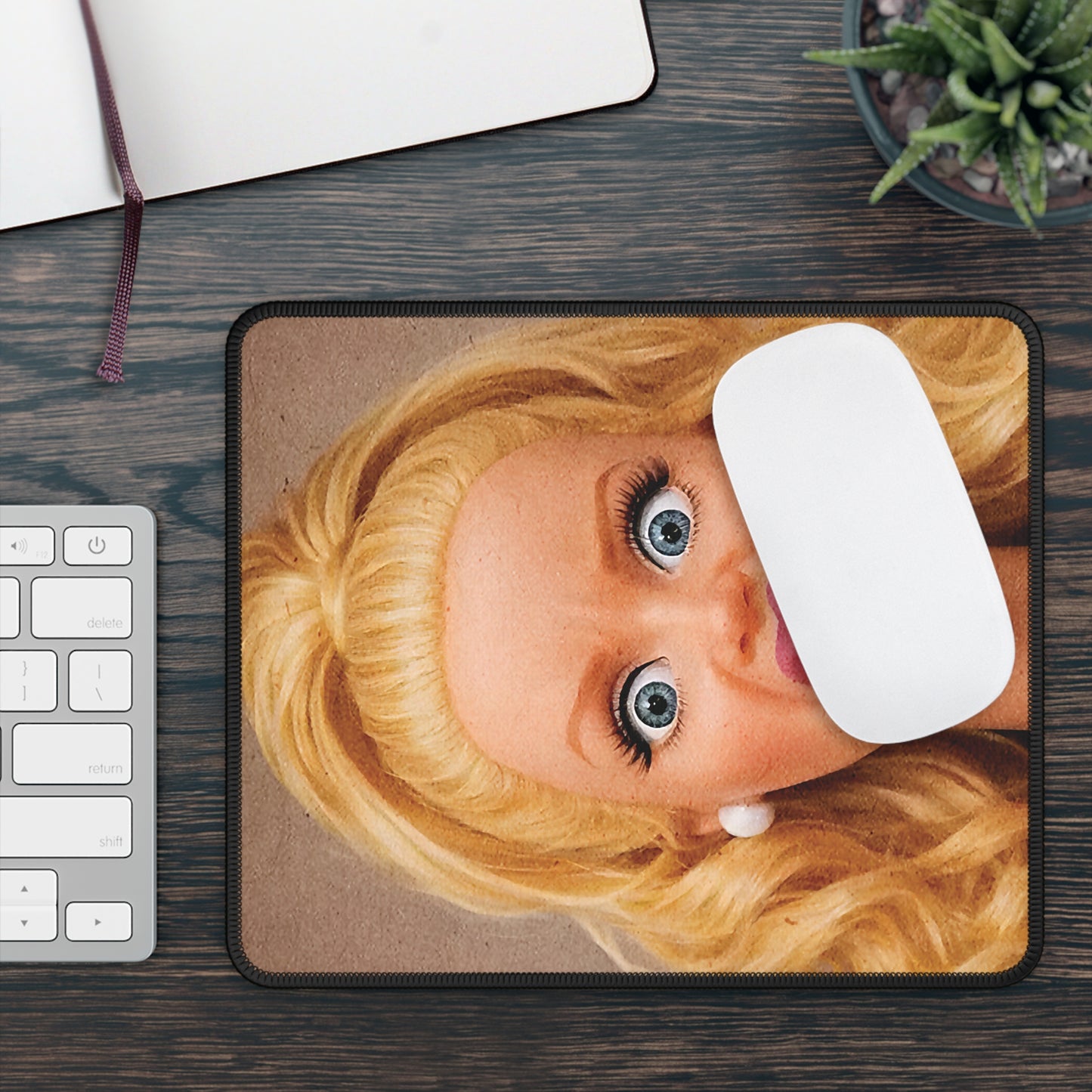 WTH Ponytail Funny Doll Face Mouse Pad