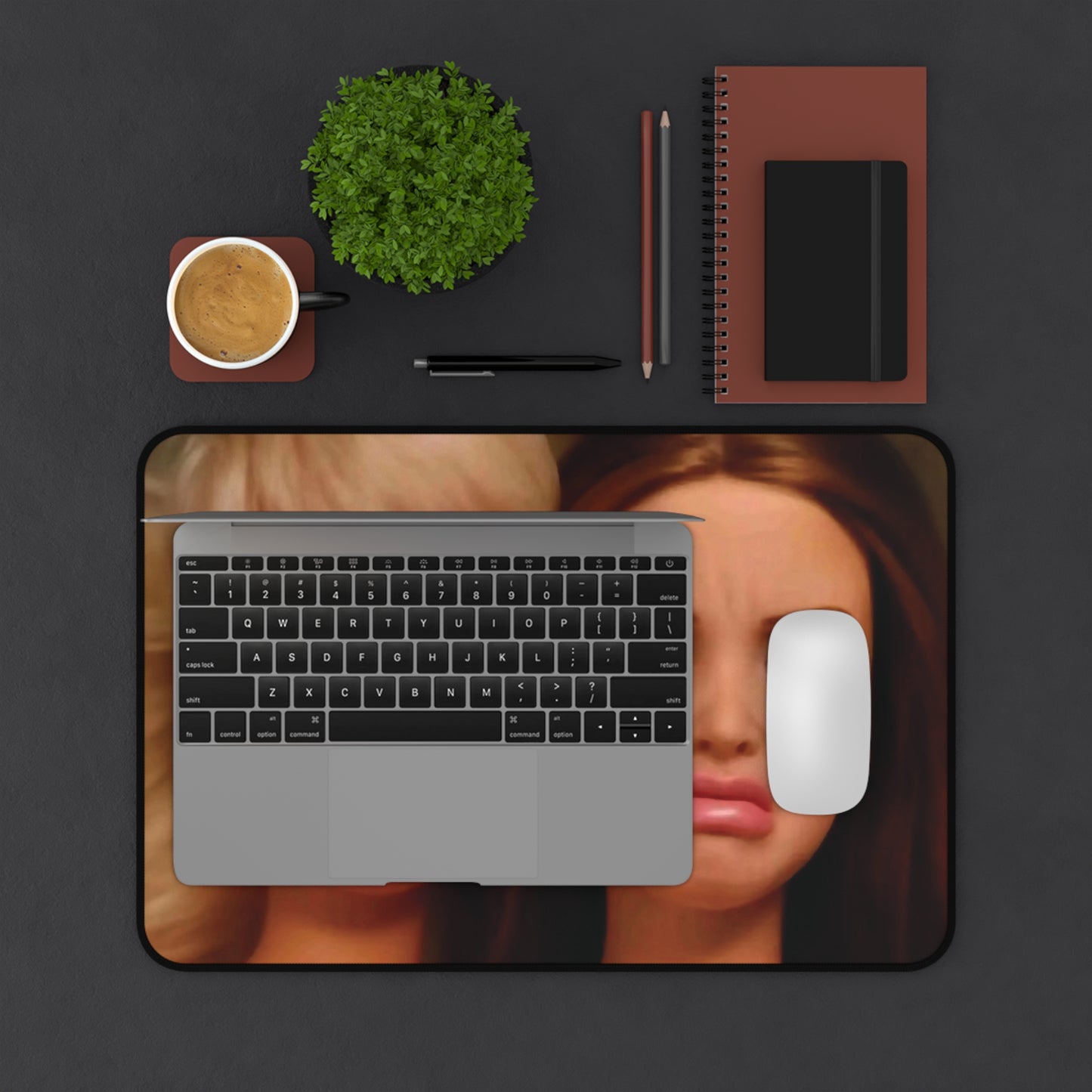 Funny Doll 2 Face Meme Quirky Reaction Mouse Pad Desk Mat