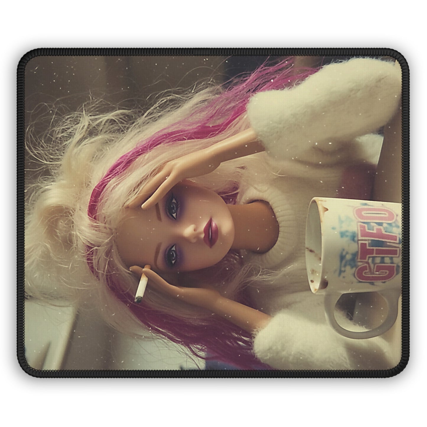 GTFO Coffee/Smoke Blonde Pink Funny Doll Face Gaming Mouse Pad