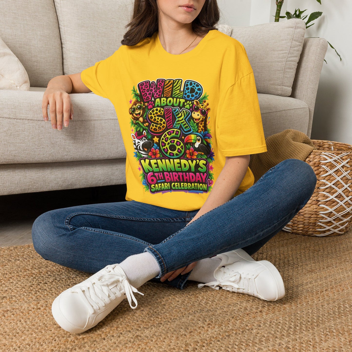 Wild About Six Customizable Kids' T-Shirt — "Kennedy's 6th Birthday" Safari Design