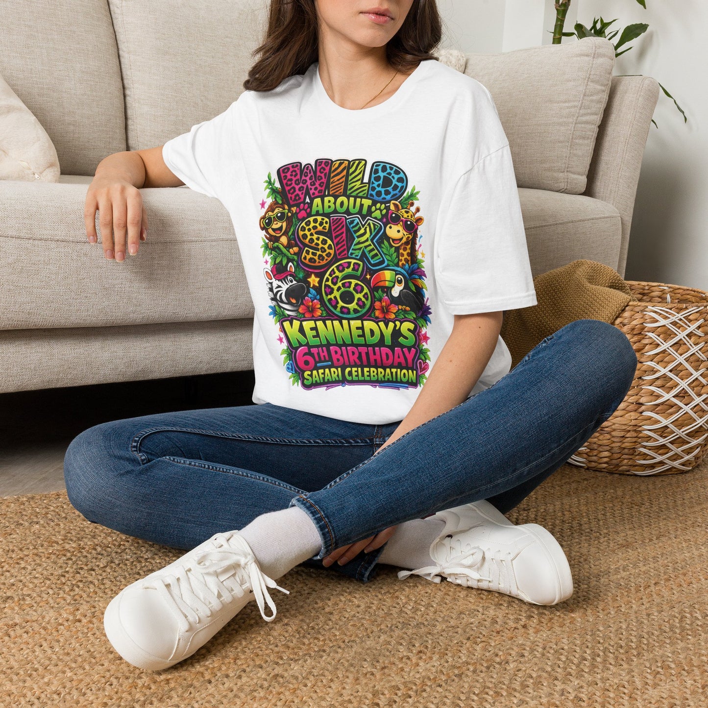 Wild About Six Customizable Kids' T-Shirt — "Kennedy's 6th Birthday" Safari Design