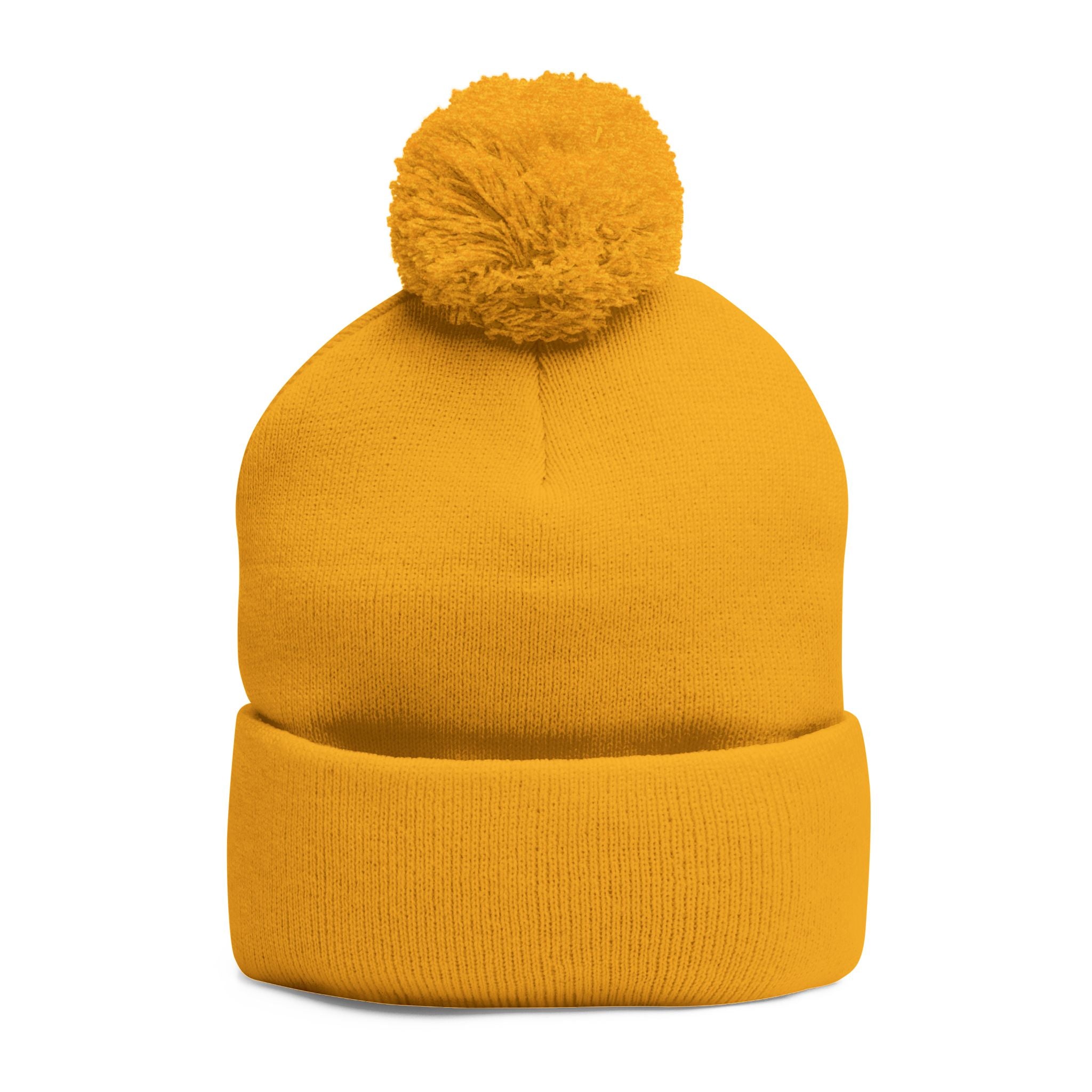 Pom-Pom Knit Cap — Embroidered “Today Is The Best Day Of My Life” Beanie