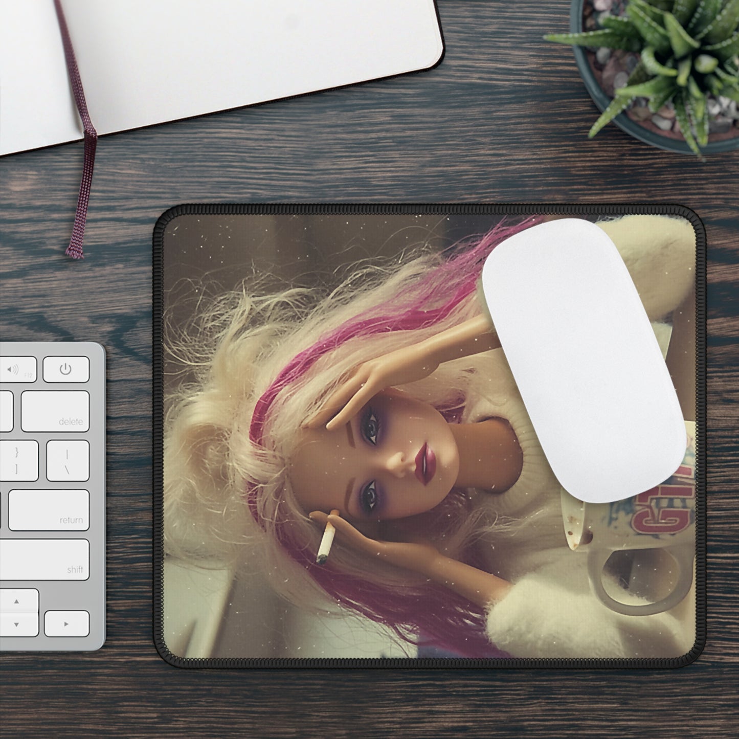 GTFO Coffee/Smoke Blonde Pink Funny Doll Face Gaming Mouse Pad