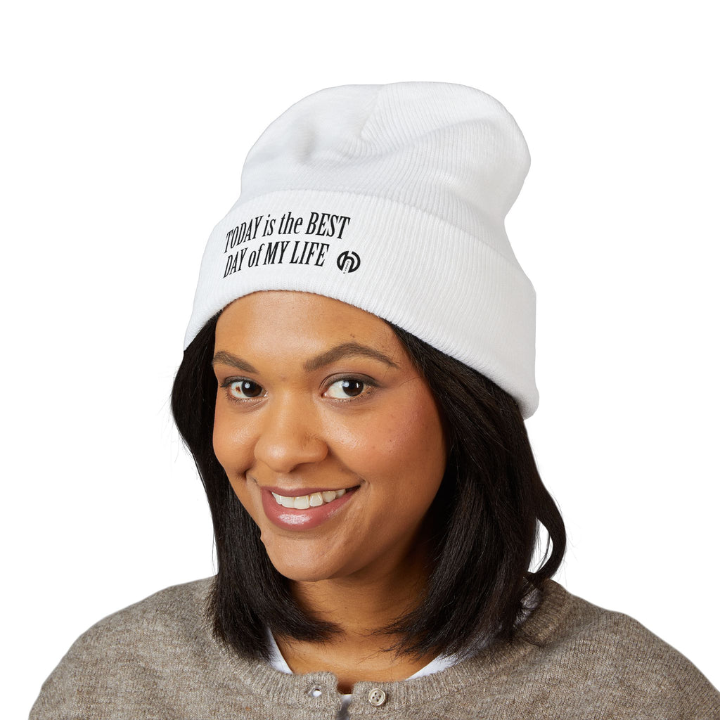 'Today Is The Best Day Of My Life' Cuffed Beanie (BLACK EMBROIDERY)