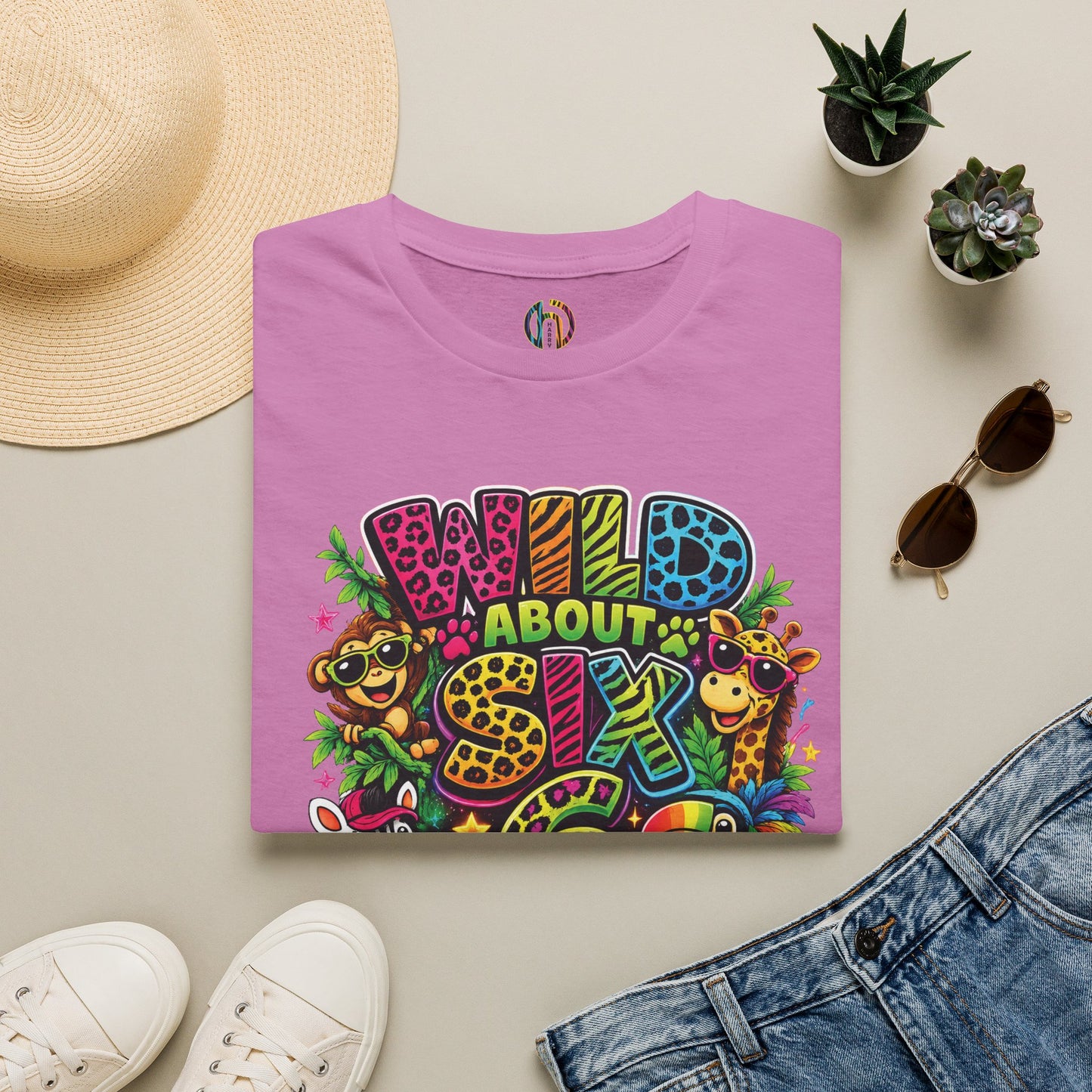 Wild About Six Customizable Kids' T-Shirt — "Kennedy's 6th Birthday" Safari Design