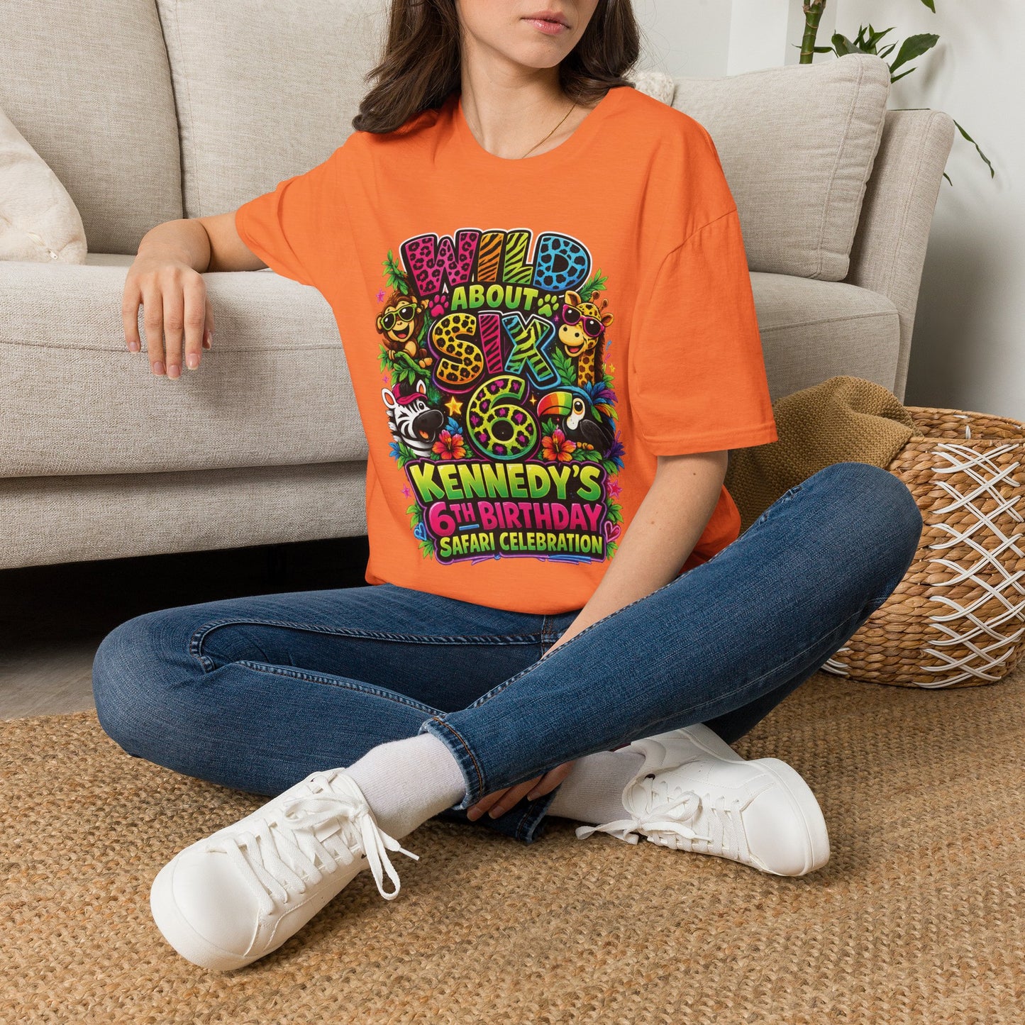 Wild About Six Customizable Kids' T-Shirt — "Kennedy's 6th Birthday" Safari Design