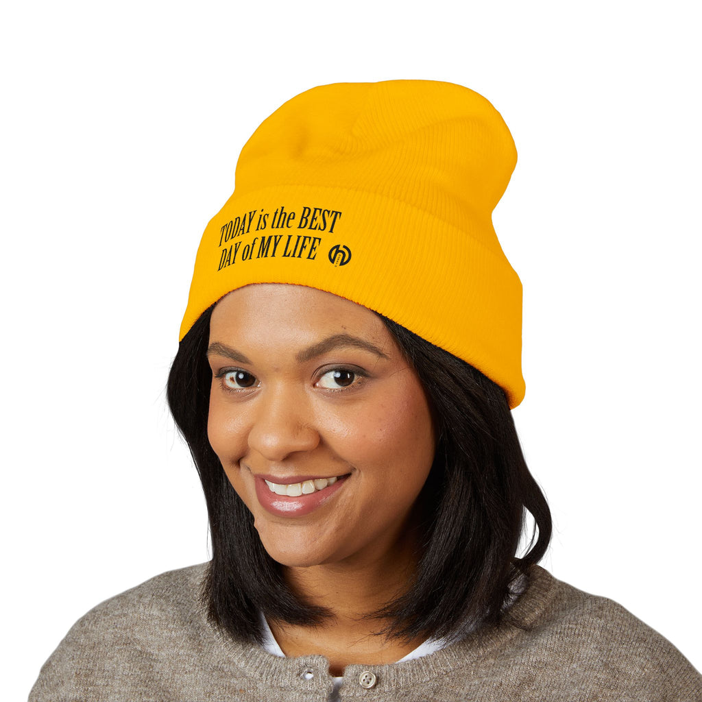 'Today Is The Best Day Of My Life' Cuffed Beanie (BLACK EMBROIDERY)