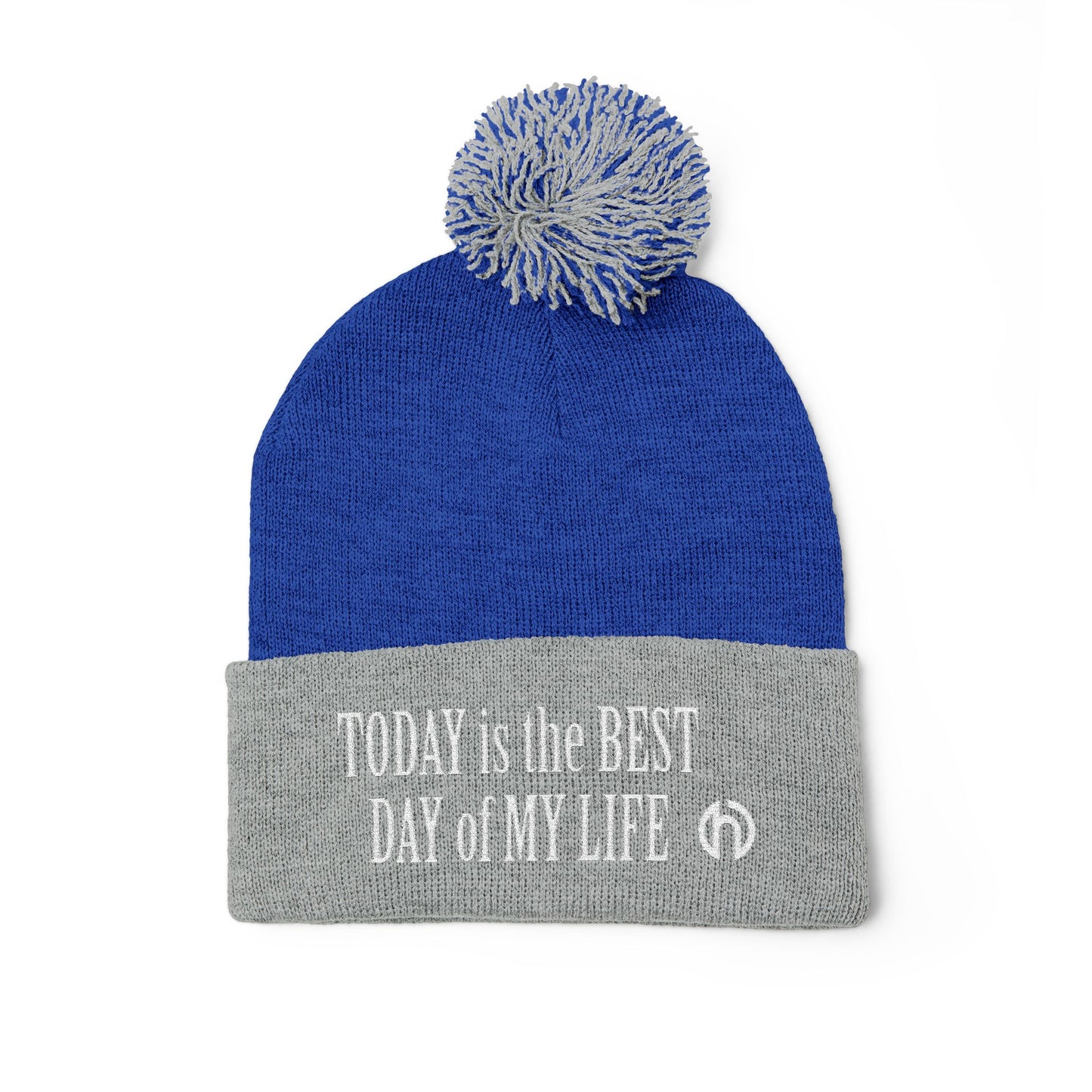 Today Is The Best Day Of My Life POM-POM KNIT Embroidered Beanie (WHITE EMBROIDERY)