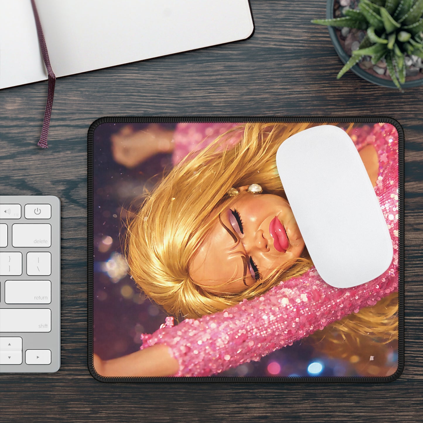 Pink Party Funny Doll Face Mouse Pad
