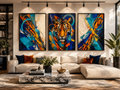 Electric Safari: The Kinetic Stripe Series Collection 3-piece TRIPTYCH WALL ART